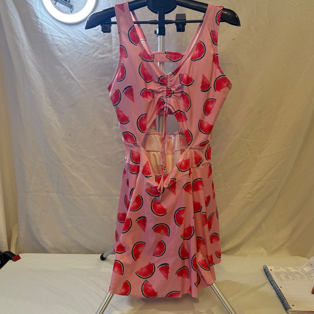 Esprlia Bathing Suit 1 Pc Plus 2XL Soft Cup Full Skirt Cut Out Watermelon Print